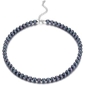 22- 8mm Black Beaded Strand Pearl Choker Necklace